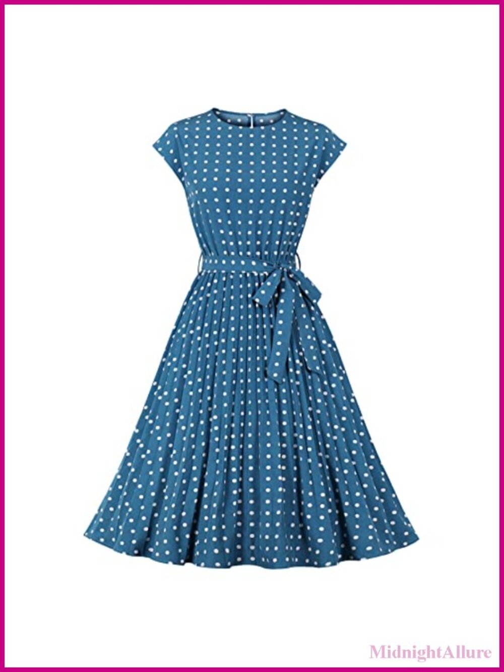 Women's Vintage Cocktail Dress Fit & Flare Pleated Short Sleeve Knee Length